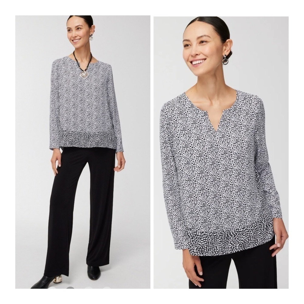 NEW‎ Chico's Glam Geo Mixed-Print Contrasting Leopard Print Popover Top Size 3